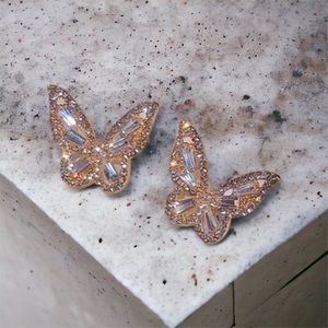 New! ☆ Silver Or Gold Aesthetic Butterfly Rhinestone Earrings